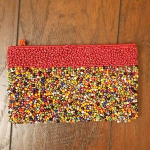 Vintage beaded clutch red beads rainbow Z201